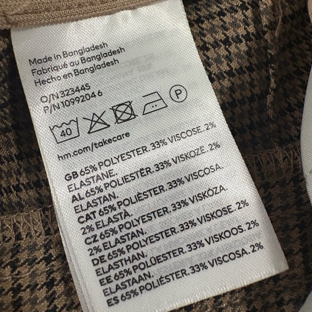 H&M size 2 Tan Wide Leg Plaid Effortless Coffee Business Women's Pants - Picture 8 of 8